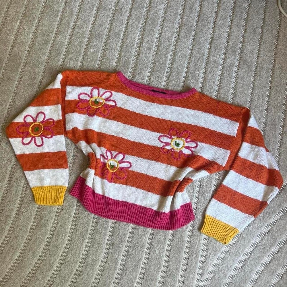 VTG y2k One Step Up striped floral sweater Size L boho punk indie retro hippie